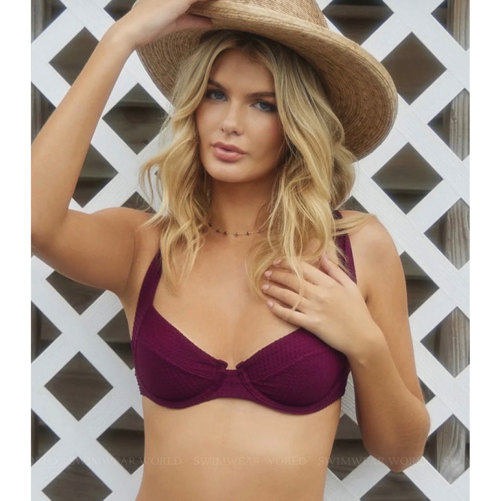 PQ Swim Perla Halter Bikini Top Sangria Purple Textured Underwire Pilyq